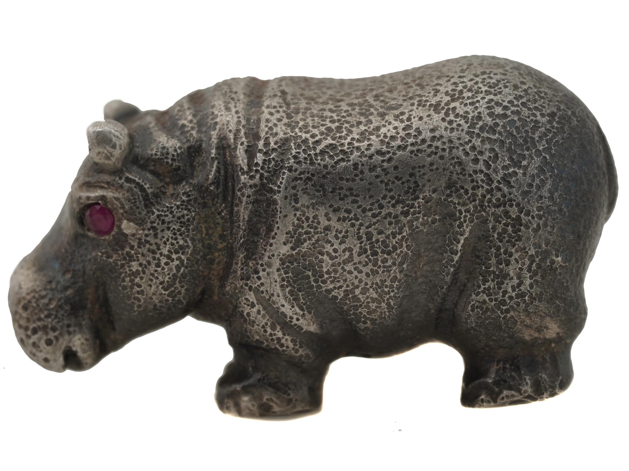 RUSSIAN SILVER HIPPO FIGURINE WITH RUBY EYES PIC-2